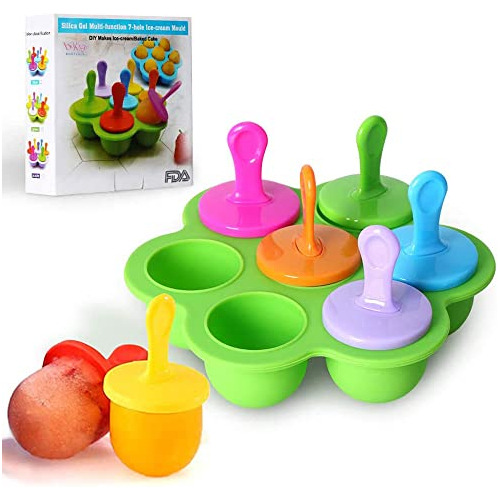 Molde Popsicle Silicona Mini, 7 Cavidades, Palitos Plsticos