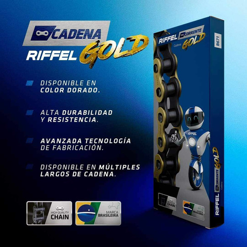 Imagen 4 de 5 de Cadena De Moto 428 Reforzada (dorada) Original Riffel