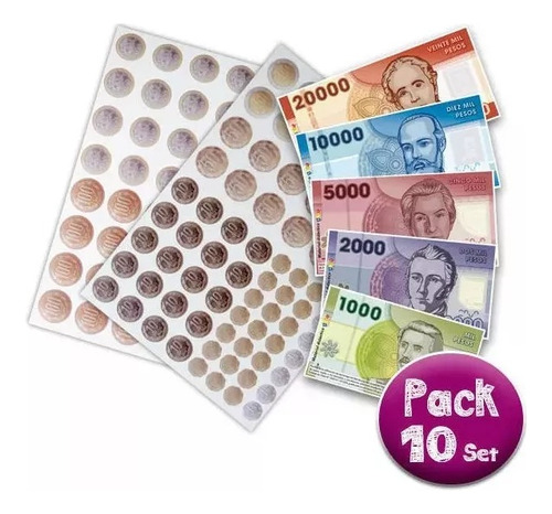 Pack 10 Set De Monedas Y Billetes 