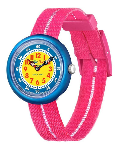 Reloj Flik Flak Retro Pink Fbnp190 Color de la correa Fucsia Color del bisel Azul Color del fondo Amarillo