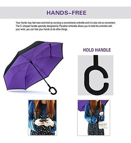 Paraguas Invertido Doble Capa Mango Forma C Color Morado