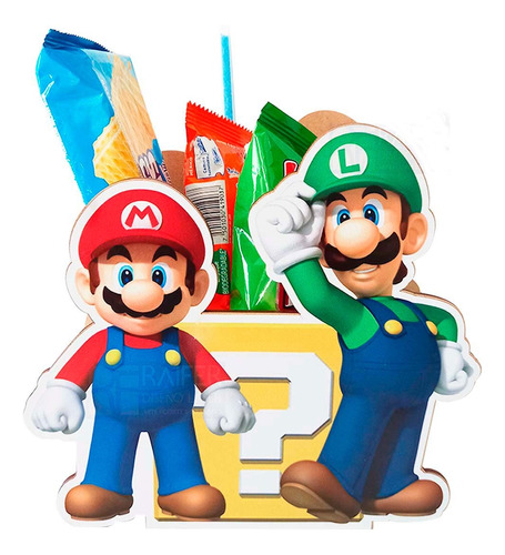 Dulcero O Centro De Mesa Mario Y Luigi  Pack 15 Piezas