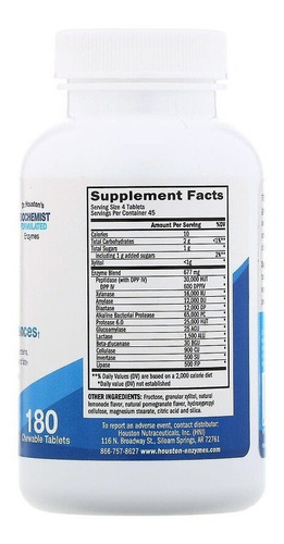 Houston Trienza Enzimas Digestivas 180 Tabletas Masticables Sabor Sin Sabor