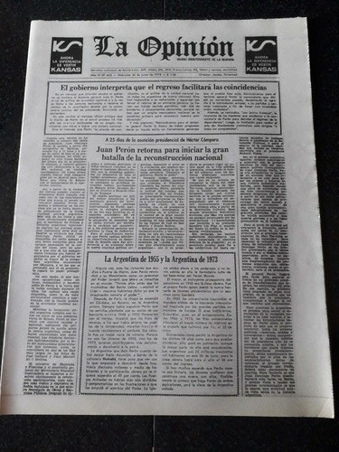 Diario La Opinión 20 6 1973 Regreso Perón Plan Trienal Oea