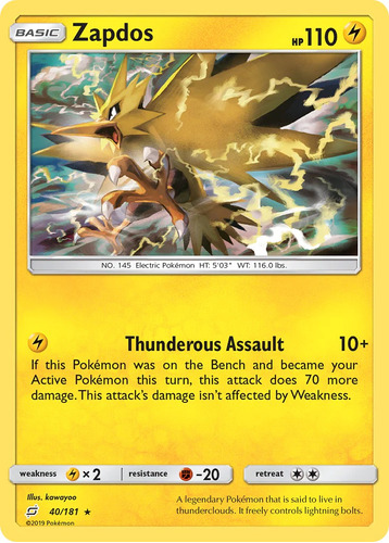 Carta Pokemon Tcg - Zapdos - Sun And Moon