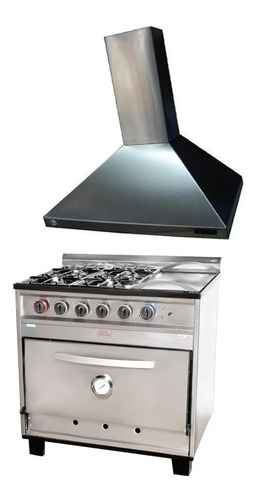 Imagen 1 de 4 de Cocina Industrial Tecnocalor 4 Y Plancha + Campana 90 Cm Ac