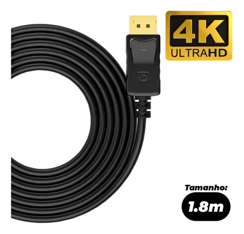 Cabo Displayport 1.2 1.8m Blindado 4k 144hz 3d Alta Definição Adaptador Dp para Monitor Gamer Placa de Vídeo Pc e Notebook