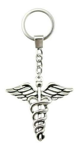 Llavero Caduceo Chapado En Plata De Bronce