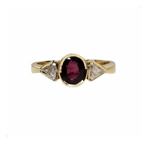 Anillo En Oro 18k Talla 7, Con Ruby Y 4 Diamantes