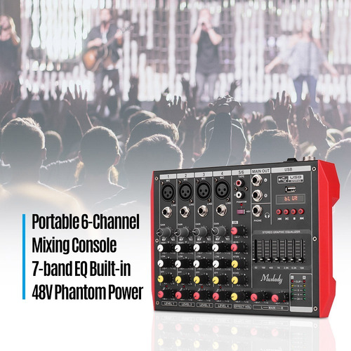 Muslady D6 - Mezclador Portátil De 6 Canales (7 Bandas, Eq)