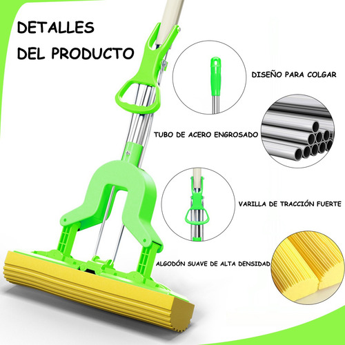 Fregona Esponja Absorbente Con Mango Telescópico, Fácil Uso Verde