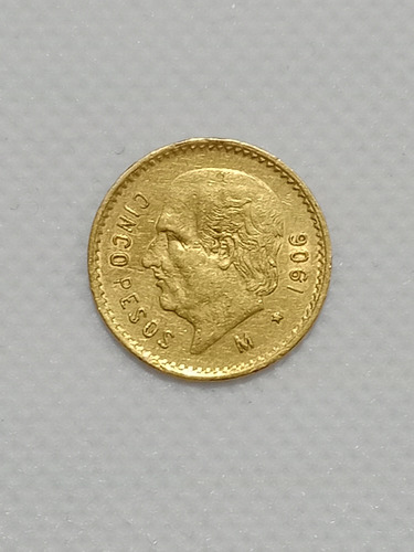 Moneda De 5 Pesos Oro Año 1906, Medio Hidalgo De Oro (Usado)