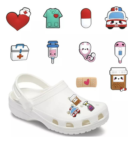  Kit 10 Pins Botons Para Crocs Babuche Enfermagem Hospital