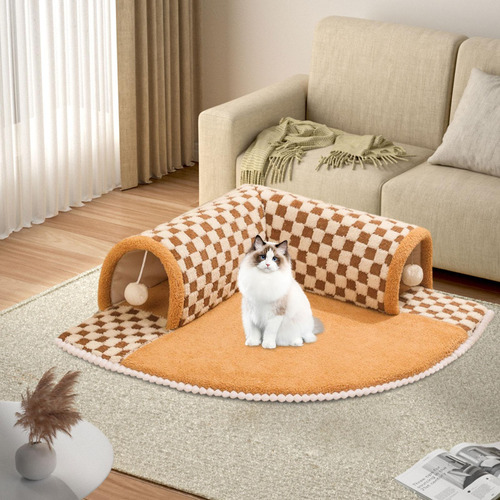 Cama TĂșnel Para Gatos, Juguete Interactivo, Pelota Cafe Xl