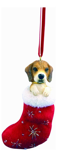 Beagle Calcetin De Navidad Ornamento Con  Santa 's Little Pa