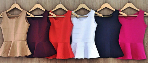 Blusa Peplum Regata Cintura Fina Linda Bandagem 36-46