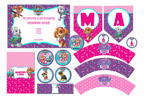 Kit Imprimible Paw Patrol Nena Con Textos Editables