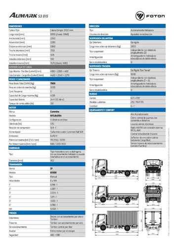Foton Aumark S3 815 Financiación Hasta El 100% En $:
