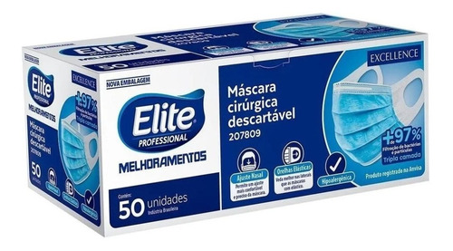 Máscara Cirúrgica Elite Professional Tripla Proteçao 50 Un