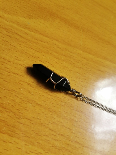 L Collar Pendulo De Obsidiana Cadena Acero Inoxidable