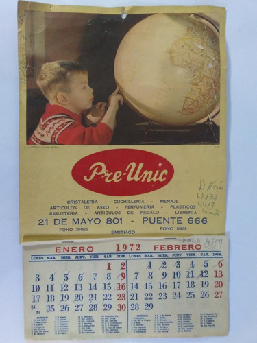 Calendario Preunic Ano 1972 Mercado Libre calendario enero 1972
