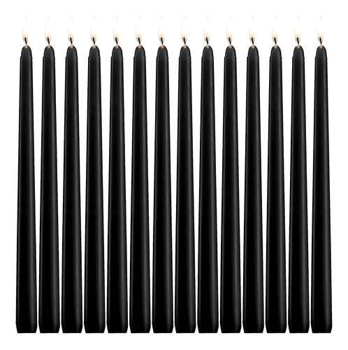 Juego De 14 Velas Cónicas Negras 25 Cm Alto 1.9 Cm Grosor