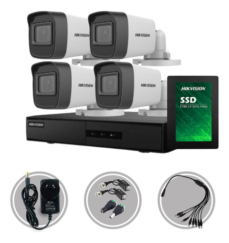 Kit Seguridad Hikvision Dvr 4ch + 4 Cámaras 2mp 1080p +disco