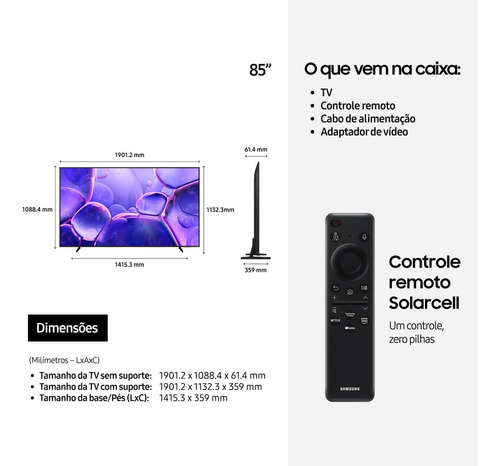 Samsung Smart Tv 85 Crystal Uhd 4k U8600f 2025 + Soundbar