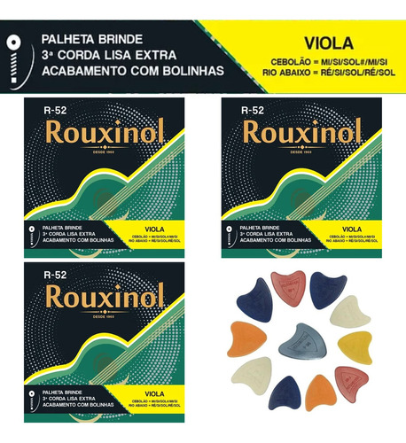 Kit 3 Encordoamento Viola Aço Bolinha Rouxinol Tensão Média