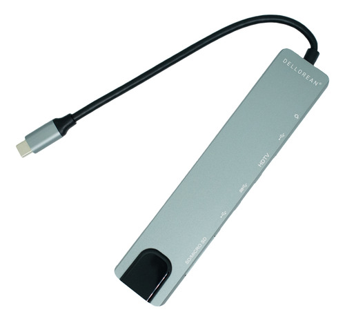 Adaptador Usb C Hub 8-en-1 Dellorean Macbook Pro Hdmi 4k Lan Color Gris
