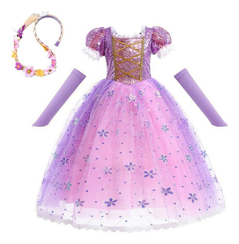 Disfraz De Princesa Rapunzel Para Niña #4pcs, Vestido Enreda