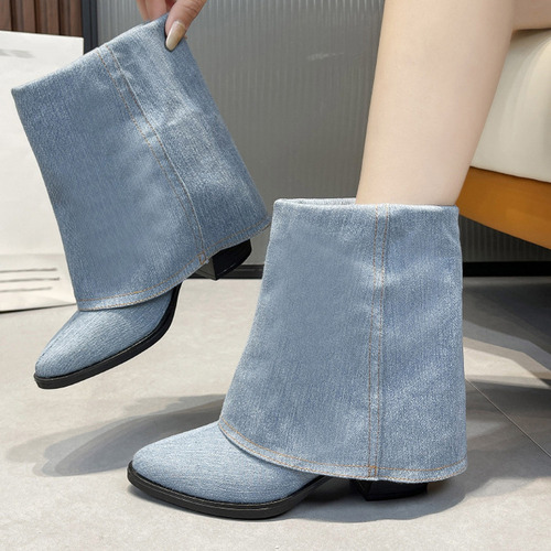 Nuevo Botas De Mezclilla P Trouser Tube For Mujer, Tacones