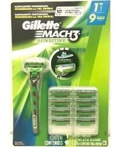 Kit Carga Gillette Mach3 Sensitive 9 Cartuchos E Barbeador