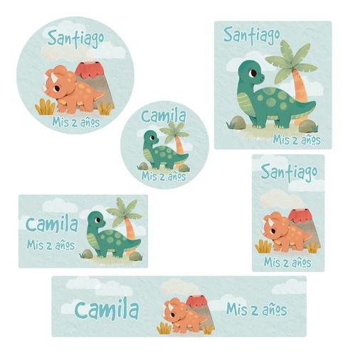 Kit 144 Stickers Dinosaurio Bebe Volcan Candy Bar Etiquetas