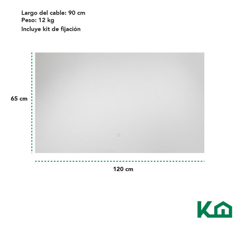 Espejo Para Baño Con Luz Led Encendido Touch 120x65cm Rectangular Luz Blanca Led Fría 6000k decorativo Iluminado Maquillaje Kingshouse