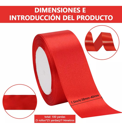 Moños Satinado Liston Navideño Colores 4cm 5 Rollos 115 M