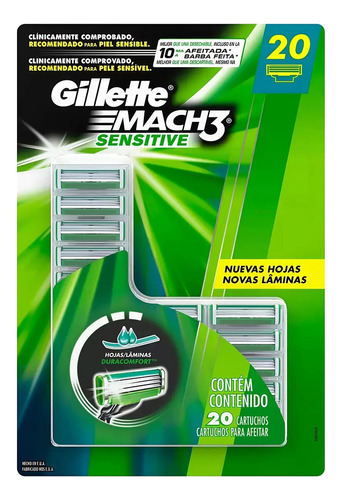 Gillette Mach3 Sensitive, Cartuchos Para Afeitar, 20 Piezas