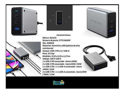 Cargador De Escritorio Viaje Notebook Celular 100w Satechi