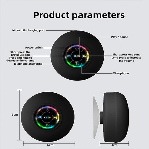 Mini Altavoz De Ducha Con Bluetooth Y Luz Led-varios Colores