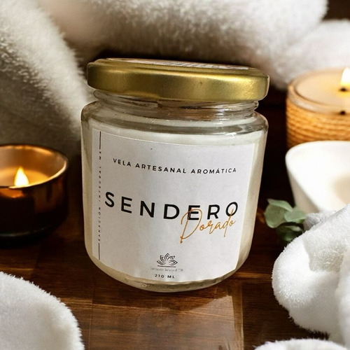 Vela Artesanal Aromática - 210 Ml - Protección Y Abre Camino Blanco Vela Sendero Dorado Mandarina