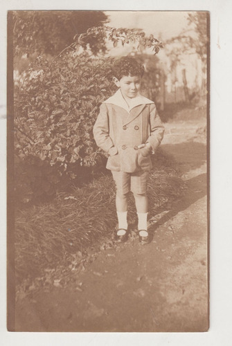 Antigua Fotografia Sepia Niño Con Vestimenta Vintage Uruguay