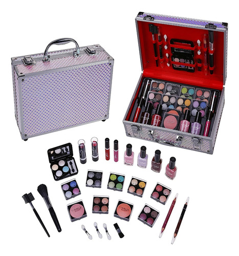 Set De Maquillajes Profesional En Aluminio Rosa (10405)