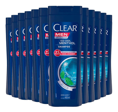 Kit Shampoo Anticaspa Clear Men Ice Cool Menthol 400ml 12 Un