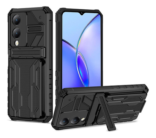 For Vivo Y17s Card Slot Rugged Hard Stand Shockproof Case