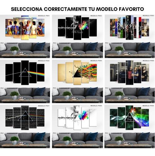 Imagen 2 de 3 de Cuadros Decorativos Pink Floyd Quíntuple 86x56cm