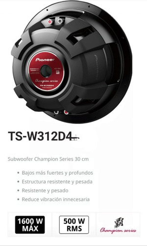 Pioneer Subwoofer Ts-w312d4 Color Negro Negro