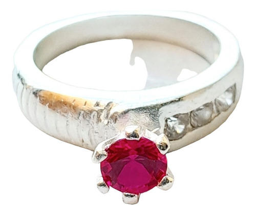 Anillo Plata 925 Solitario Cubic Fucsia Anpl66 Italy