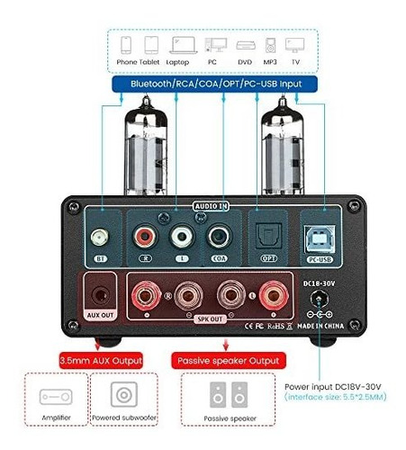 Amplificador Aiyima T9 Bluetooth 5.0 100w * 2 Tubos 2.0 Cana
