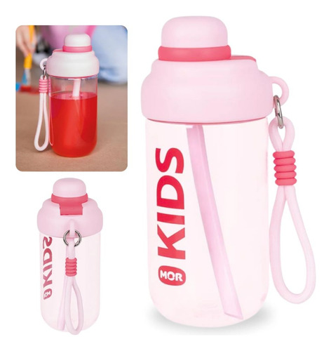 Garrafa Rosa 660ml Squeeze + Lancheira Donuts Com Divisória