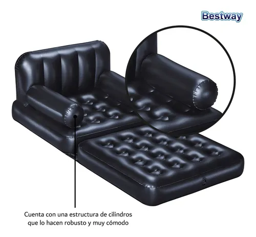 Sillon Inflable Sofá Cama Plegable Multiusos 4 En 1 Bestway Color Negro